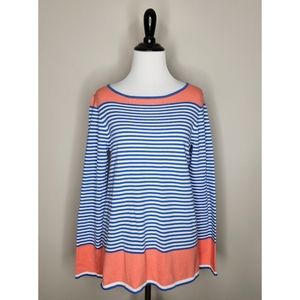 Sail to Sable Coral Orange & Blue Nautical Striped Sweater Women's Size Small